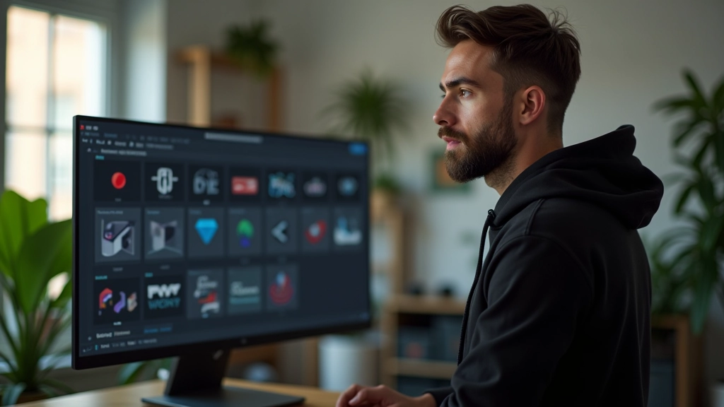 Designer che mostra storyboard di animazione logo su grande monitor in uno studio creativo moderno, con pennarelli e appunti sul tavolo